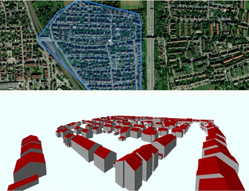 Luftbilder und dreidimensionales Gebäudemodell des Quartiers Grafenbühl