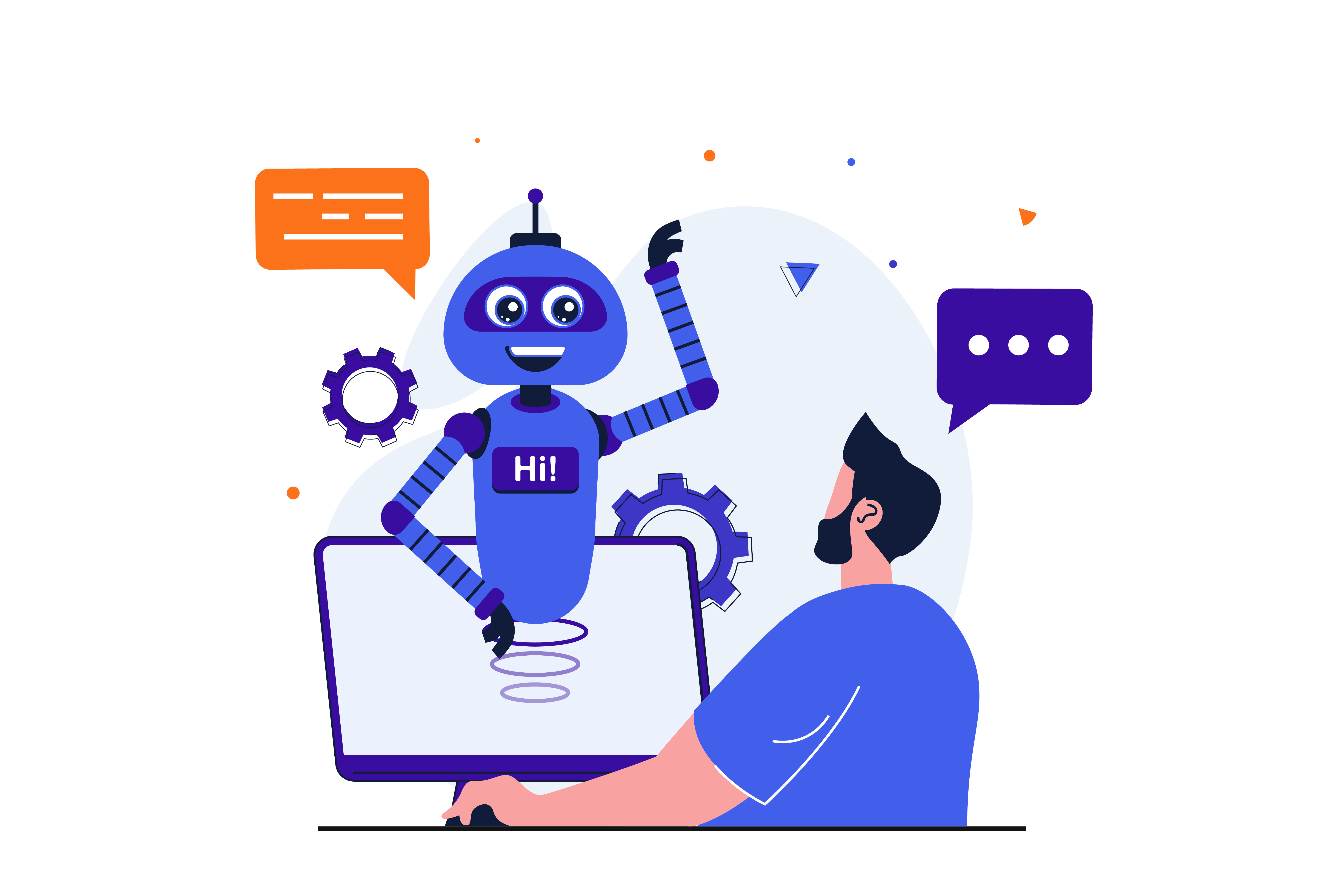 Mensch im Dialog mit einem freundlichen Chatbot