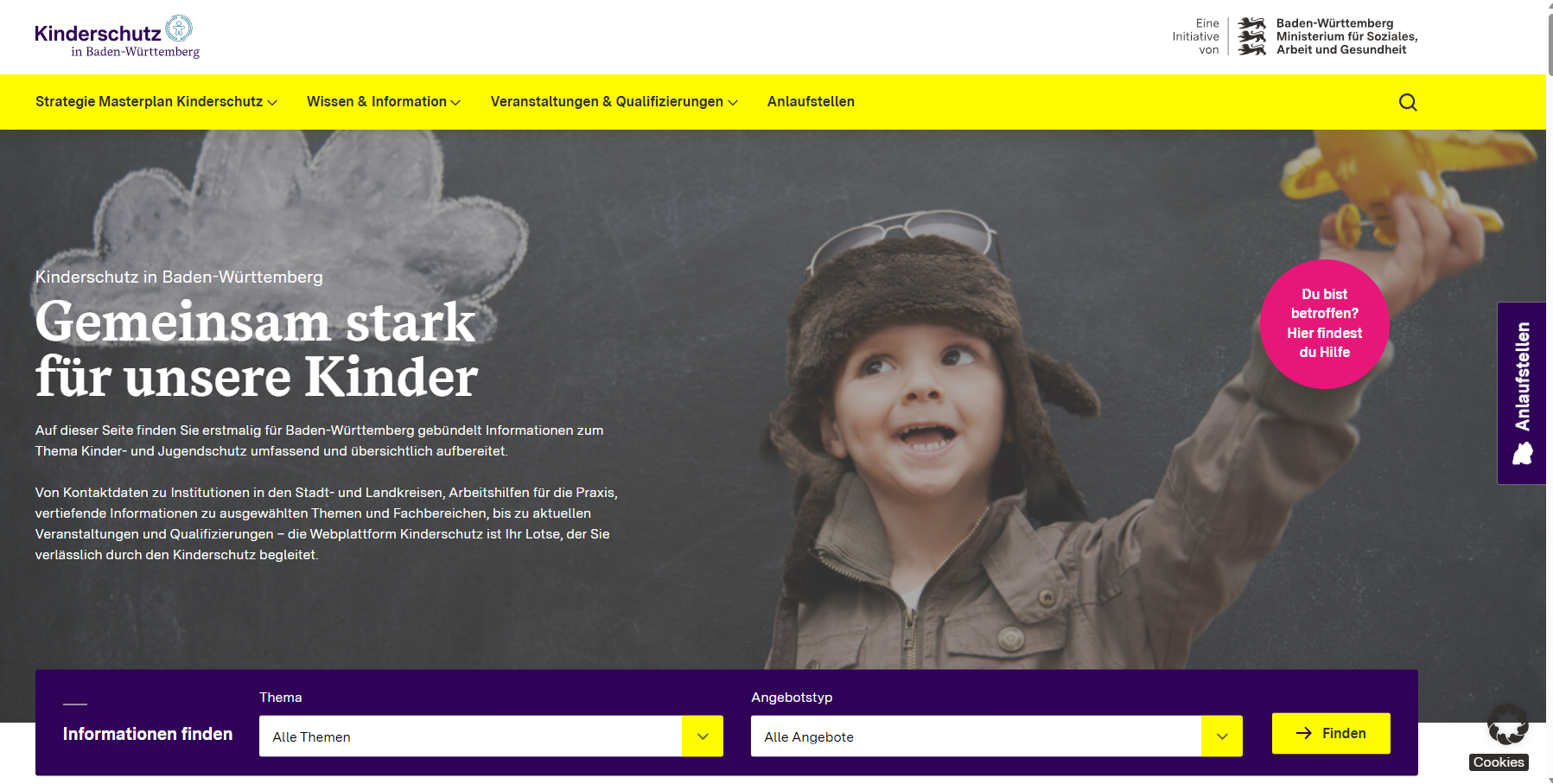 Startseite der Webplattform Kinderschutz Baden-Württemberg