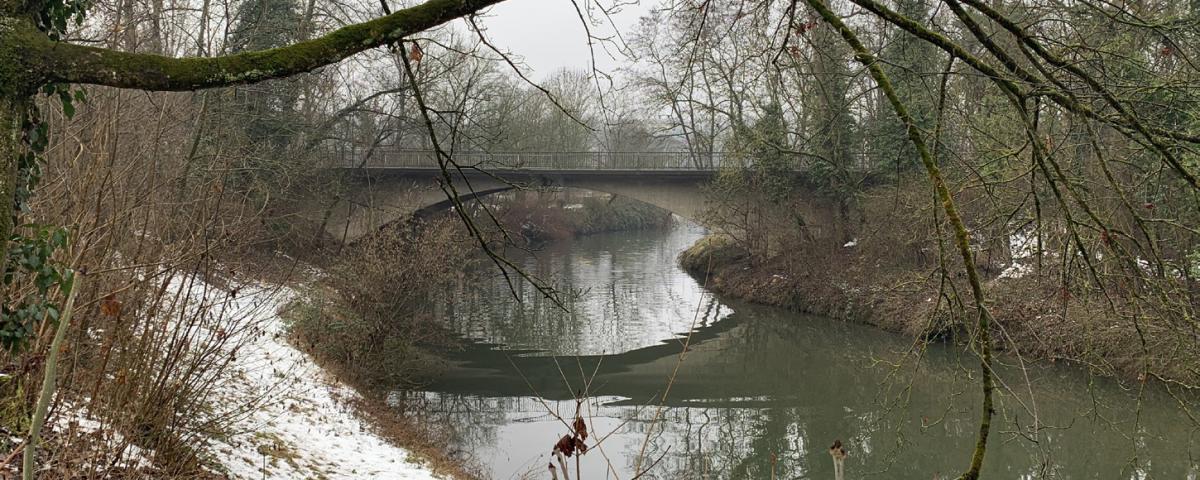 Murrbrücke bei Marbach im Winter