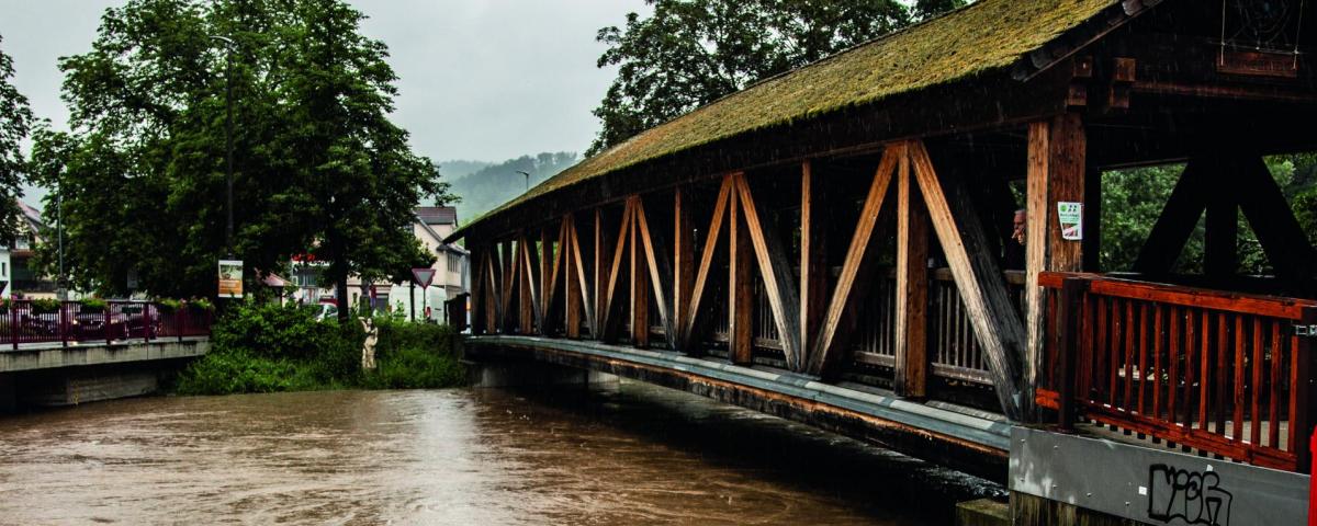 Angespannte Hochwasserlage an der Rems in Winterbach