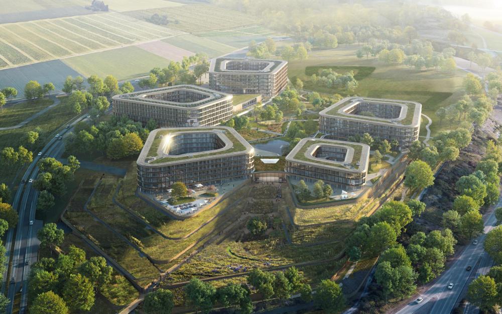 Visualisierung des Schwarz Digits Campus in Bad Friedrichshall aus der Vogelperspektive