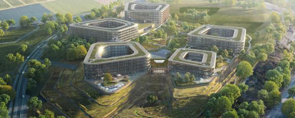 Visualisierung des Schwarz Digits Campus in Bad Friedrichshall aus der Vogelperspektive